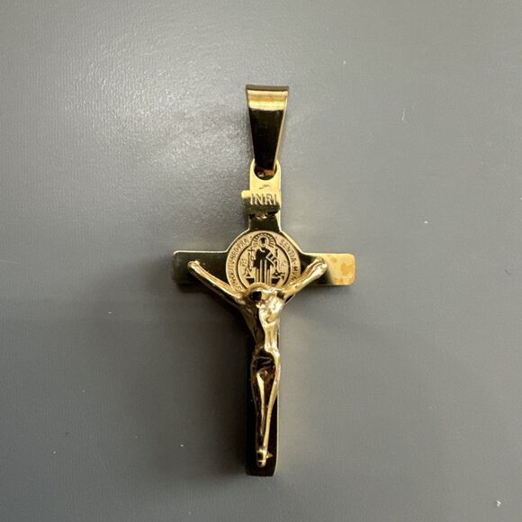 Stainless Steel Saint Jesus Christ Crucifix Pendant Chain Necklace Unisex Gold - Picture 1 of 6